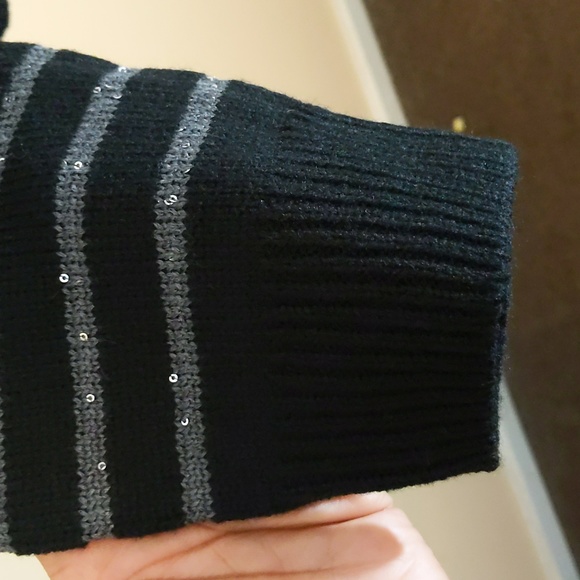 Joe Fresh| NWT Black Silver Striped Sweater With Sparkly Sequined Effect - Picture 5 of 16